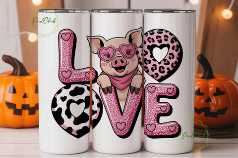 Pink Pig Love 20oz Tumbler Wrap Sublimation PixelChick 