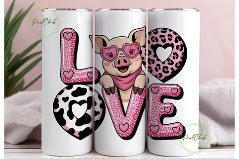 Pink Pig Love 20oz Tumbler Wrap Sublimation PixelChick 