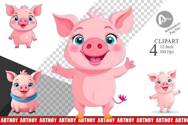 Pink Pig Valentine Clipart Sublimation artnoy 