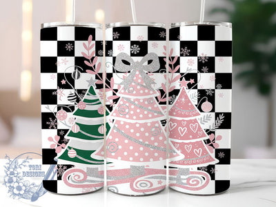 Pink Plaid Christmas Tree Tumbler, Plaid Holiday, Christmas Tree Design, Festive Plaid Art, Cute Holiday Graphic, 20oz Tumbler, Sublimation Design Sublimation ToriDesigns 