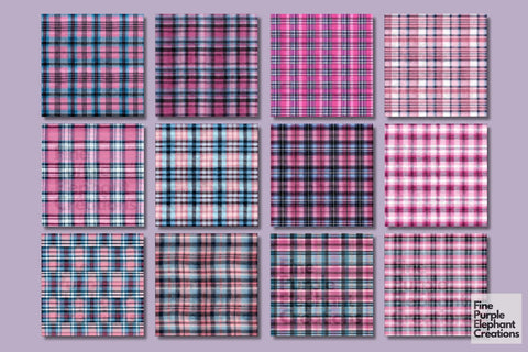 Pink Plaid Fabric Texture Gingham Digital Pattern Fine Purple Elephant Creations 