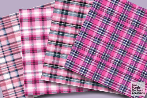 Pink Plaid Fabric Texture Gingham Digital Pattern Fine Purple Elephant Creations 