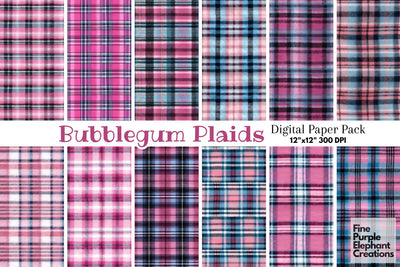 Pink Plaid Fabric Texture Gingham Digital Pattern Fine Purple Elephant Creations 