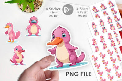 Pink Platypus Valentine Sticker Sublimation artnoy 