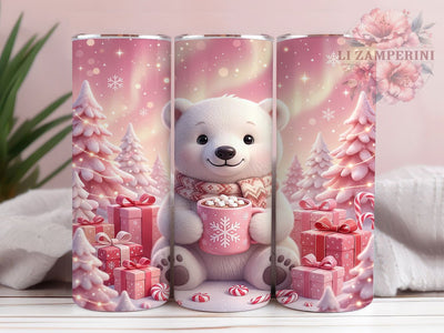 Pink Polar Bear 20oz Tumbler, Pink Bear Tumbler, Polar Bear PNG, 20oz Skinny Wrap, Winter Bear Sub, Cute Polar Bear, Pink Coffee Cup, Pink Winter PNG Sublimation Li Zamperini 