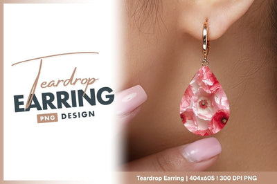 Pink Poppies Teardrop Earring Png Design Sublimation Regulrcrative 