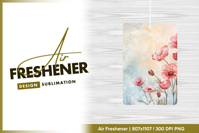Pink poppies watercolor background air freshener png Sublimation Regulrcrative 