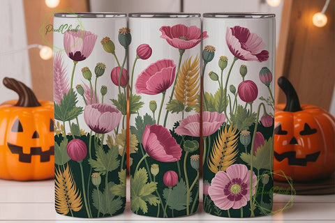 Pink Poppy Floral 20oz Tumbler Wrap Sublimation PixelChick 