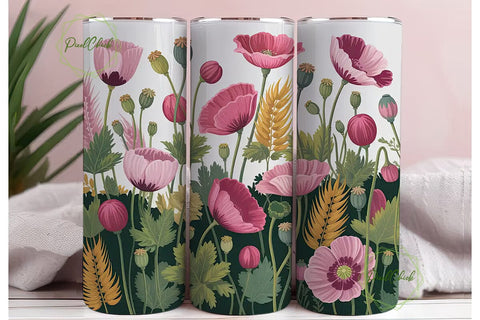 Pink Poppy Floral 20oz Tumbler Wrap Sublimation PixelChick 