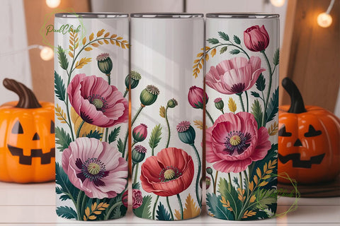 Pink Poppy Floral 20oz Tumbler Wrap Sublimation PixelChick 
