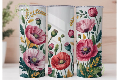 Pink Poppy Floral 20oz Tumbler Wrap Sublimation PixelChick 