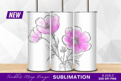 Pink poppy flower illustration tumbler png Sublimation Regulrcrative 