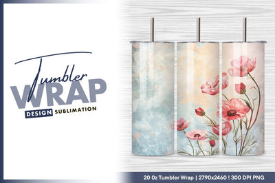 Pink poppy flowers on abstract background tumbler png Sublimation Regulrcrative 