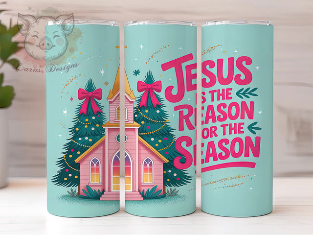Pink Preppy Christian Christmas Tumbler, Jesus Is The Reason Sublimation Design, Cross Holiday Cup Art, 20oz Xmas Tumbler, Faith-Based Christmas Mug, Stylish Religious Cup, Cozy Holiday Wrap Sublimation Lara' s Designs 
