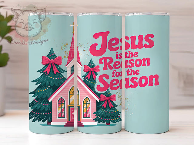 Pink Preppy Christian Christmas Tumbler, Jesus Is The Reason Sublimation Design, Cross Holiday Cup Art, 20oz Xmas Tumbler, Faith-Based Christmas Mug, Stylish Religious Cup, Cozy Holiday Wrap Sublimation Lara' s Designs 