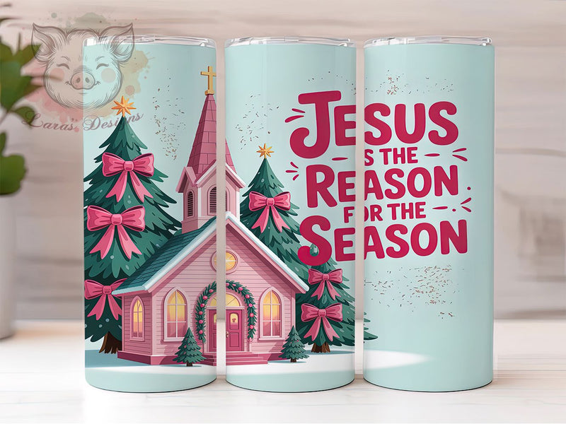 Pink Preppy Christian Christmas Tumbler, Jesus Is The Reason Sublimation Design, Cross Holiday Cup Art, 20oz Xmas Tumbler, Faith-Based Christmas Mug, Stylish Religious Cup, Cozy Holiday Wrap Sublimation Lara' s Designs 