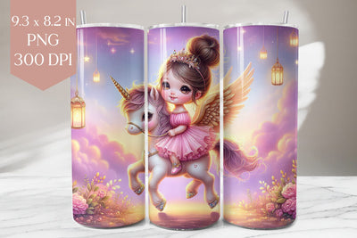 Pink Princess & Unicorn Tumbler PNG Sublimation BijouBay 