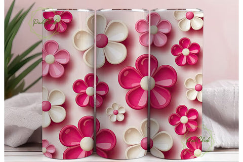 Pink Puffy Flowers 20oz Tumbler Wrap Sublimation PixelChick 