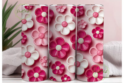 Pink Puffy Flowers 20oz Tumbler Wrap Sublimation PixelChick 