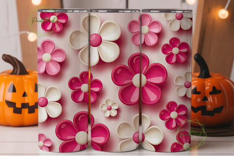 Pink Puffy Flowers 20oz Tumbler Wrap Sublimation PixelChick 