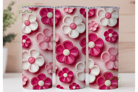 Pink Puffy Flowers 20oz Tumbler Wrap Sublimation PixelChick 