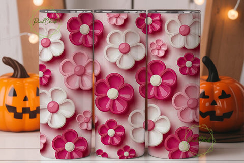 Pink Puffy Flowers 20oz Tumbler Wrap Sublimation PixelChick 