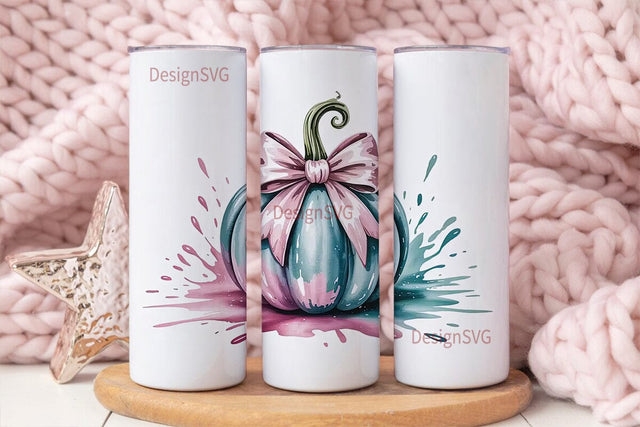 Pink Pumpkin Bow 20oz Tumbler Wrap Sublimation DesignSVG 