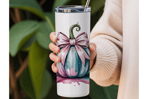 Pink Pumpkin Bow 20oz Tumbler Wrap Sublimation DesignSVG 