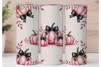 Pink Pumpkin & Bow 20oz Tumbler Wrap Sublimation PixelChick 