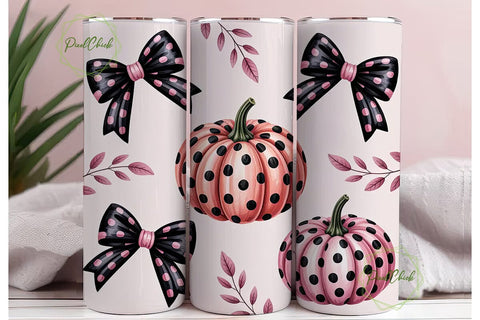 Pink Pumpkin & Bow 20oz Tumbler Wrap Sublimation PixelChick 