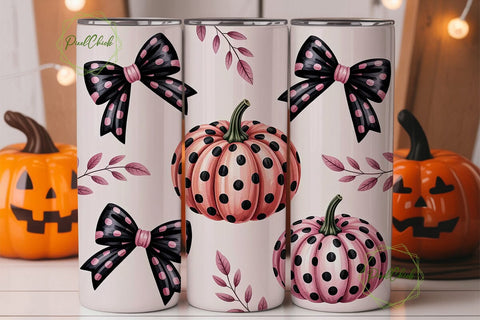 Pink Pumpkin & Bow 20oz Tumbler Wrap Sublimation PixelChick 
