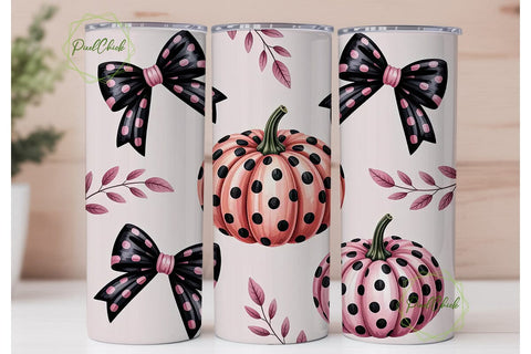 Pink Pumpkin & Bow 20oz Tumbler Wrap Sublimation PixelChick 