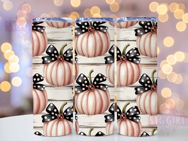 Pink Pumpkin Coquette Fall Tumbler Wrap, Pink Pumpkin Png, Fall Coquette Png, Pumpkin With Bows, Girly Halloween Tumbler, 20oz Skinny Tumbler Png, Trendy Fall Tumbler Sublimation SvggirlplusArt 