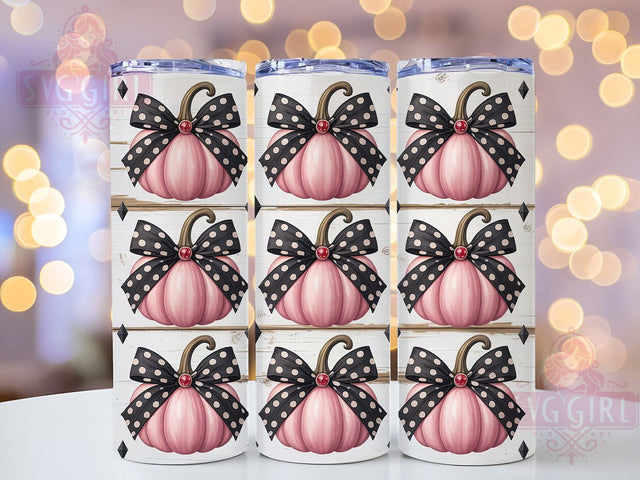 Pink Pumpkin Coquette Fall Tumbler Wrap, Pink Pumpkin Png, Fall Coquette Png, Pumpkin With Bows, Girly Halloween Tumbler, 20oz Skinny Tumbler Png, Trendy Fall Tumbler Sublimation SvggirlplusArt 
