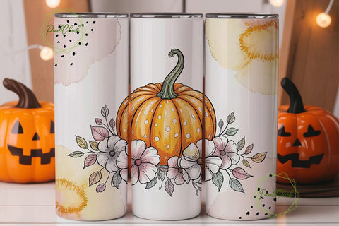 Pink Pumpkin Floral 20oz Tumbler Wrap Sublimation PixelChick 