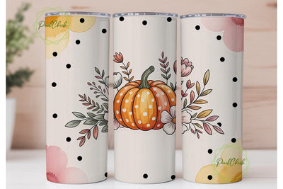 Pink Pumpkin Floral 20oz Tumbler Wrap Sublimation PixelChick 