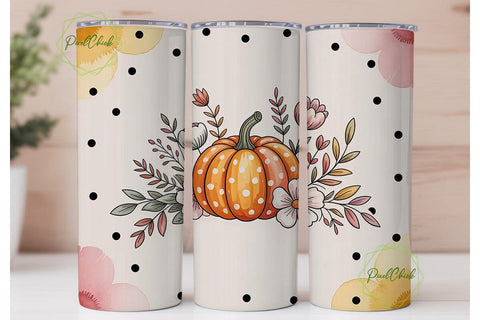 Pink Pumpkin Floral 20oz Tumbler Wrap Sublimation PixelChick 