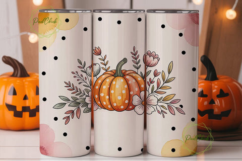 Pink Pumpkin Floral 20oz Tumbler Wrap Sublimation PixelChick 