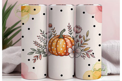 Pink Pumpkin Floral 20oz Tumbler Wrap Sublimation PixelChick 
