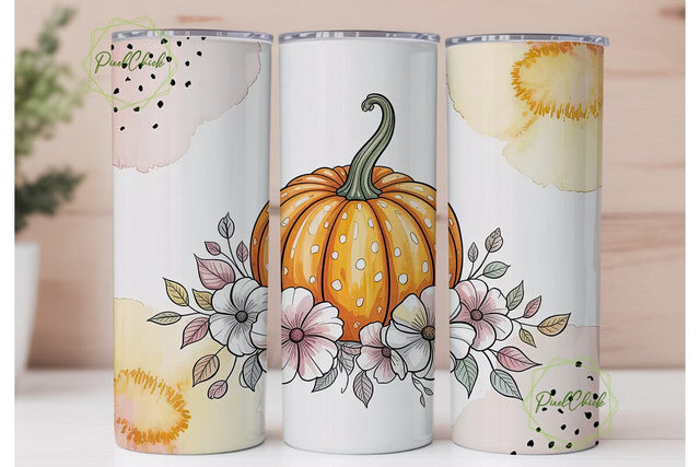 Pink Pumpkin Floral 20oz Tumbler Wrap Sublimation PixelChick 