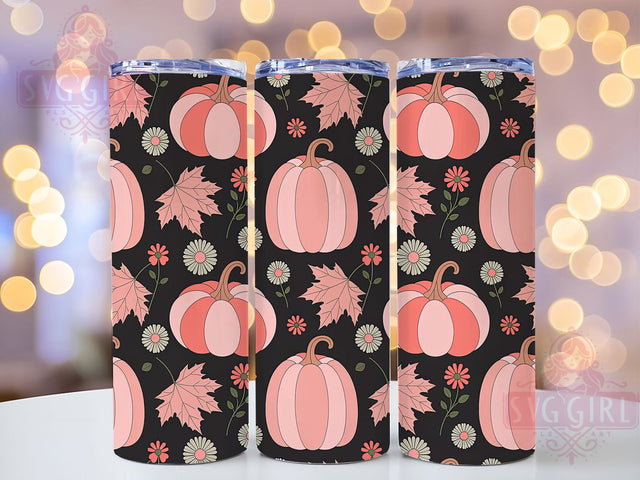 Pink Pumpkin Floral Autumn Tumbler, Floral Fall Tumbler, Girly Autumn Wrap, 20Oz Sublimation Design, Pumpkin Floral Drinkware, Autumn Aesthetic Cup, Fall Coffee Tumbler Sublimation SvggirlplusArt 