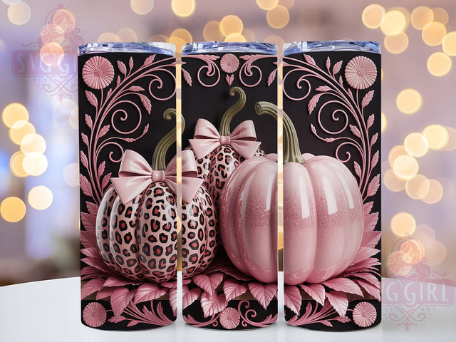 Pink Pumpkin Floral Ribbon 20oz Tumbler, Pink Ribbon, Pink Pumpkin, Floral Tumbler, Survivor Support, Sublimation Wrap, 20Oz Tumbler Sublimation SvggirlplusArt 
