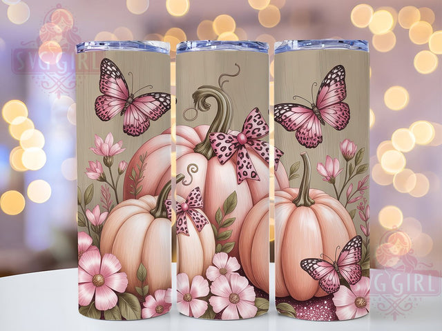 Pink Pumpkin Floral Ribbon 20oz Tumbler, Pink Ribbon, Pink Pumpkin, Floral Tumbler, Survivor Support, Sublimation Wrap, 20Oz Tumbler Sublimation SvggirlplusArt 