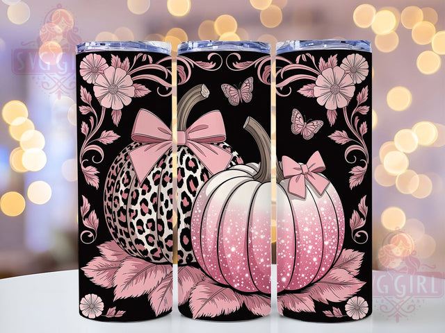 Pink Pumpkin Floral Ribbon 20oz Tumbler, Pink Ribbon, Pink Pumpkin, Floral Tumbler, Survivor Support, Sublimation Wrap, 20Oz Tumbler Sublimation SvggirlplusArt 
