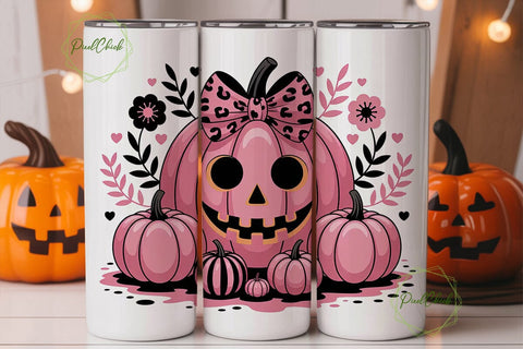 Pink Pumpkin Halloween 20oz Tumbler Wrap Sublimation PixelChick 