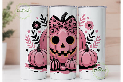 Pink Pumpkin Halloween 20oz Tumbler Wrap Sublimation PixelChick 