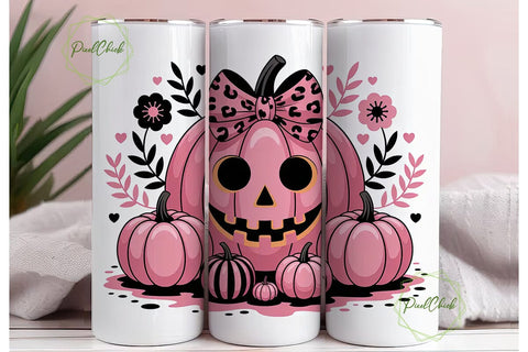 Pink Pumpkin Halloween 20oz Tumbler Wrap Sublimation PixelChick 