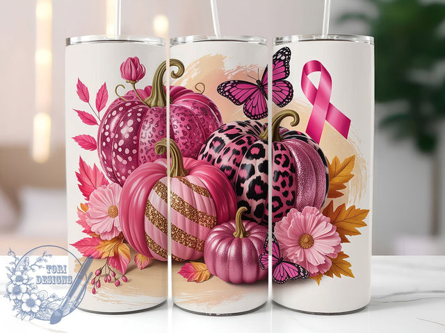 Pink Pumpkin Ribbon Survivor 20oz Tumbler, Breast Cancer Awareness, Pink Ribbon, Survivor Tumbler, Sublimation Wrap, 20Oz Tumbler, Support Awareness Sublimation ToriDesigns 