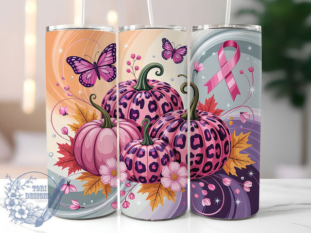 Pink Pumpkin Ribbon Survivor 20oz Tumbler, Breast Cancer Awareness, Pink Ribbon, Survivor Tumbler, Sublimation Wrap, 20Oz Tumbler, Support Awareness Sublimation ToriDesigns 