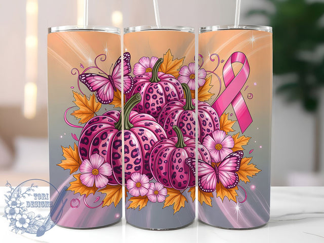 Pink Pumpkin Ribbon Survivor 20oz Tumbler, Breast Cancer Awareness, Pink Ribbon, Survivor Tumbler, Sublimation Wrap, 20Oz Tumbler, Support Awareness Sublimation ToriDesigns 